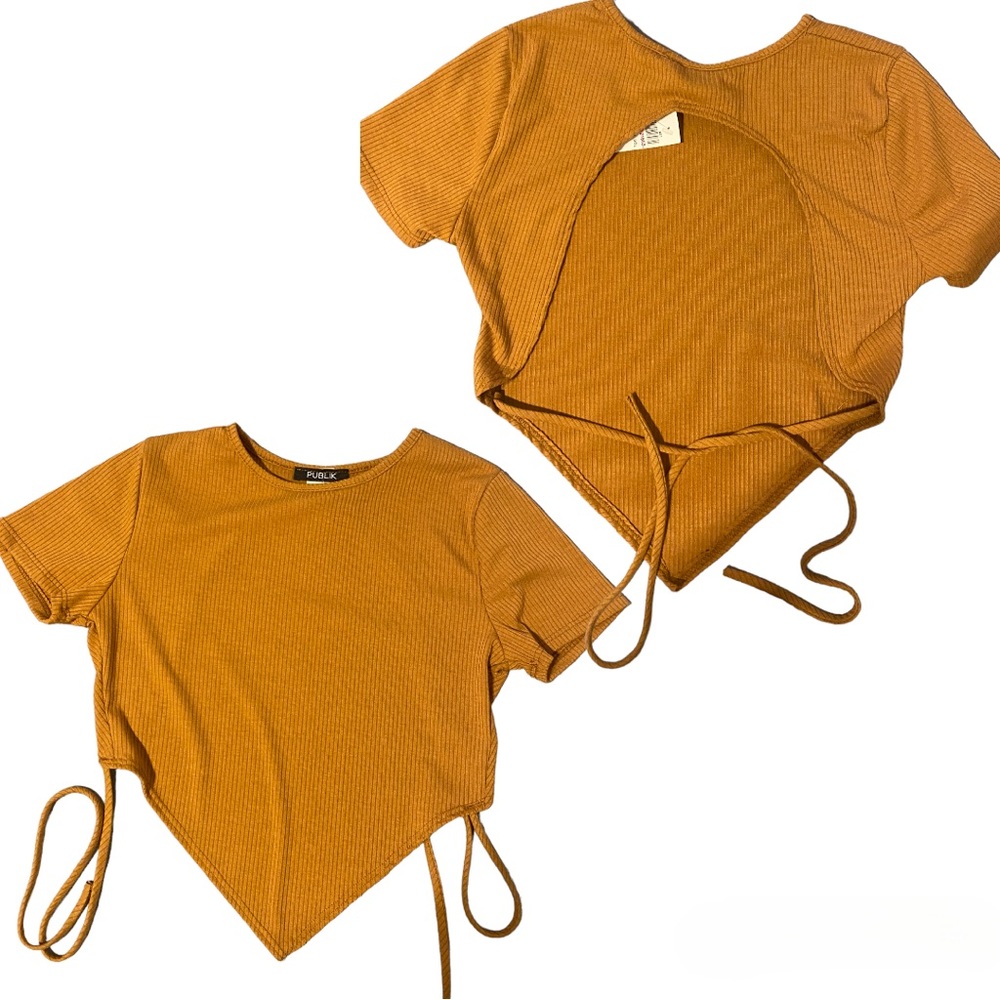 Mustard Asymmetrical Hem Backless Shirt